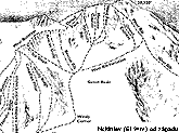 schéma výstupových cest, západní strana McKinley (převzato z knihy Denali Climbing Guide)